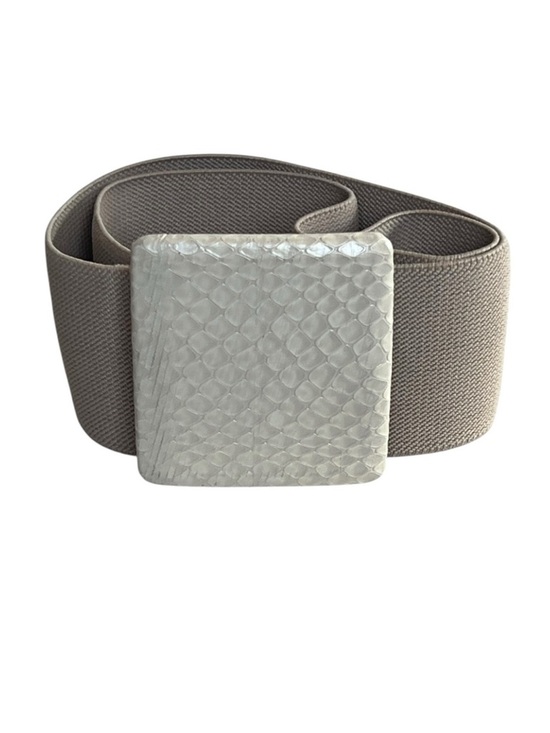 Vintage Accessories - Vintage Cream Beige Elastic Stretch Retro Belt Faux Snakeskin Buckle Neutral